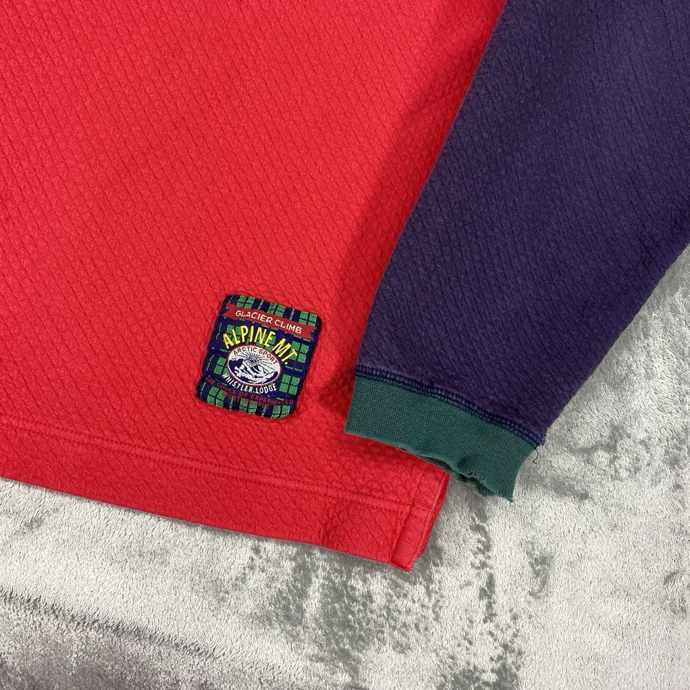 Vtg Gap Shirt Mens Sz L Red Colorblock Henley Quilted Whistler Lodge Patch 90s - Picture 2 of 16
